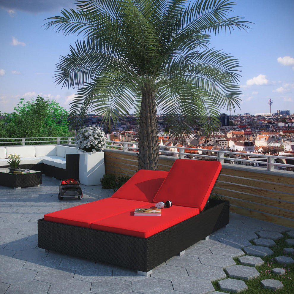 Evince Double Outdoor Patio Chaise, Espresso Red