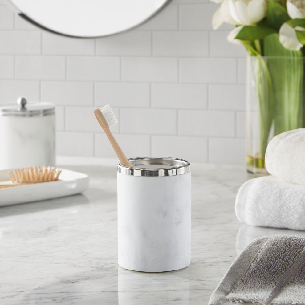 Croscill Corsica Modern Marble Bathroom Accessories, Silver, Tumbler