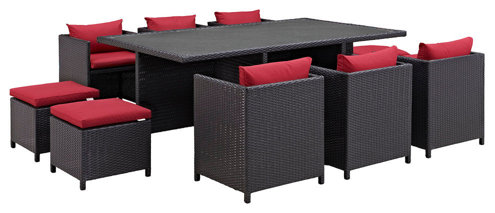 Espresso Red Reversal 11-Piece Outdoor Patio Dining Set