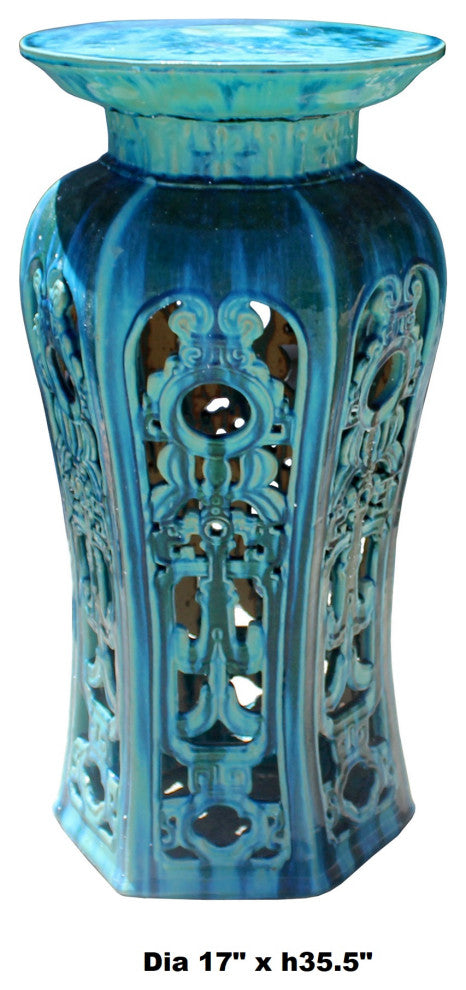 Ceramic Clay Turquoise Round Tall Pedestal Table Flower Display Stand Hcs5830