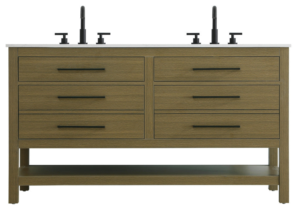 Home Living 60" Double Bathroom Vanity, Chestnut Brown