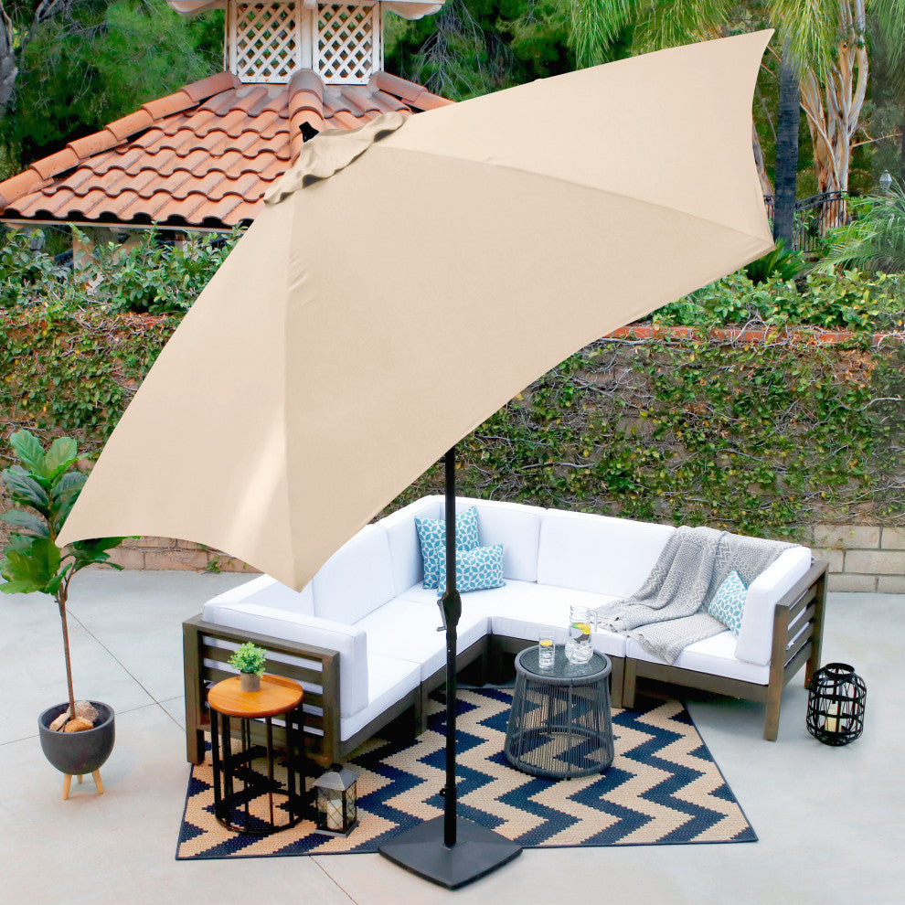 Astella 11' Round Table Patio Umbrella, Auto Crank Lift, Polyester, Beige