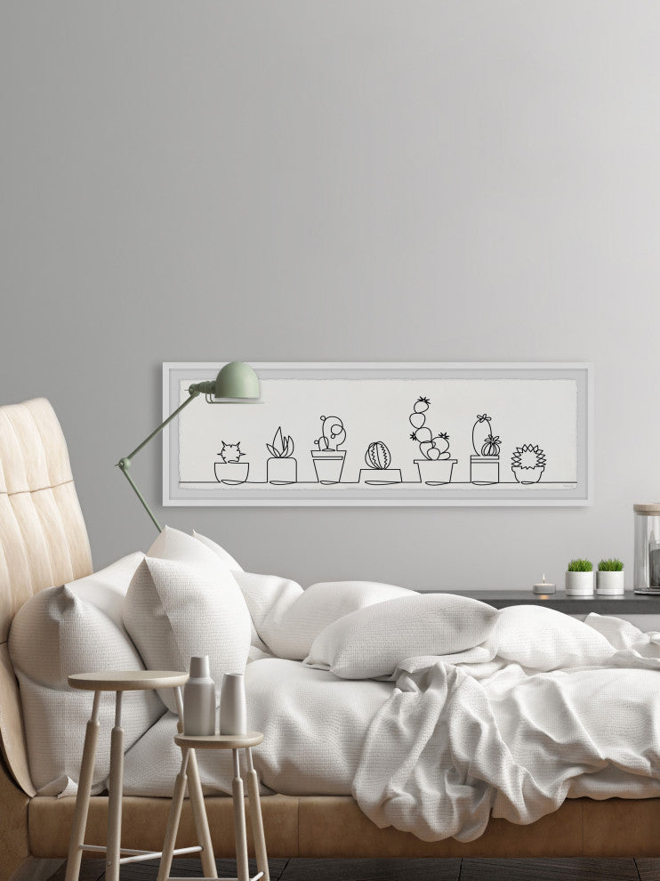 "Succulent Line Up" Framed Painting Print, 30x10