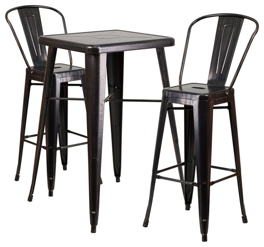 Flash Furniture 3 Piece Square Metal Pub Set in Black and Antique Gold