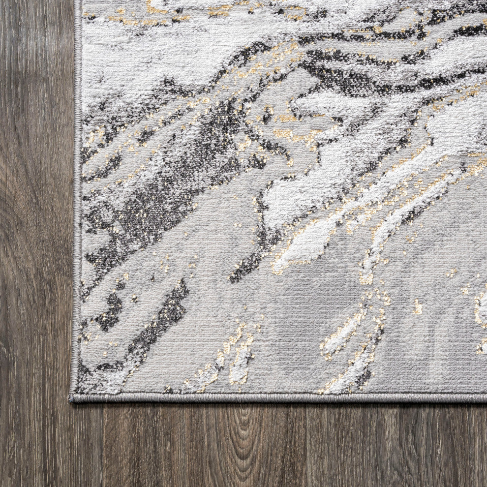 Swirl Marbled Abstract Area Rug, Gray/Black, 3 X 5