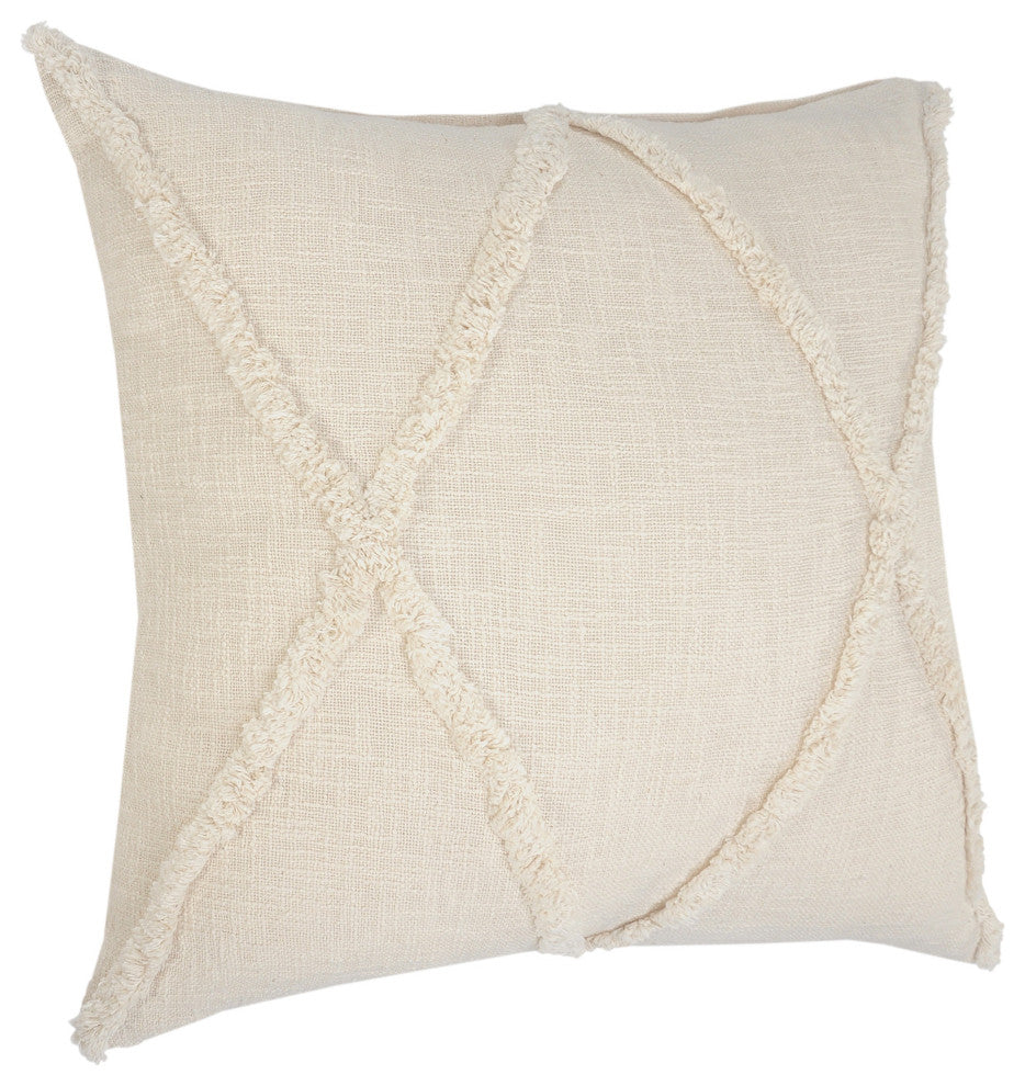 Ox Bay Handwoven Natural Beige Diamond Organic Cotton Pillow Cover, 26"x26"