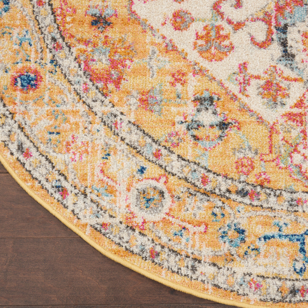 Nourison Passion 4' x Round Ivory/Yellow Bohemian Indoor Area Rug