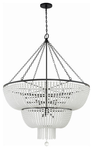 Rylee 15-Light Matte Black Chandelier, Frosted Glass Beads