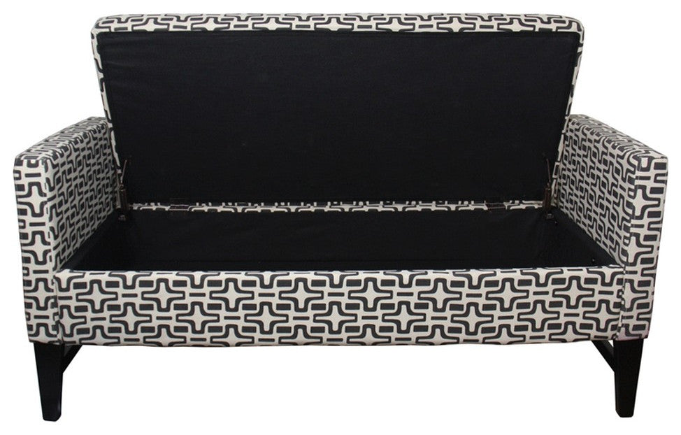 Modern Dark Brown and White Retro Star Print Storage Bench