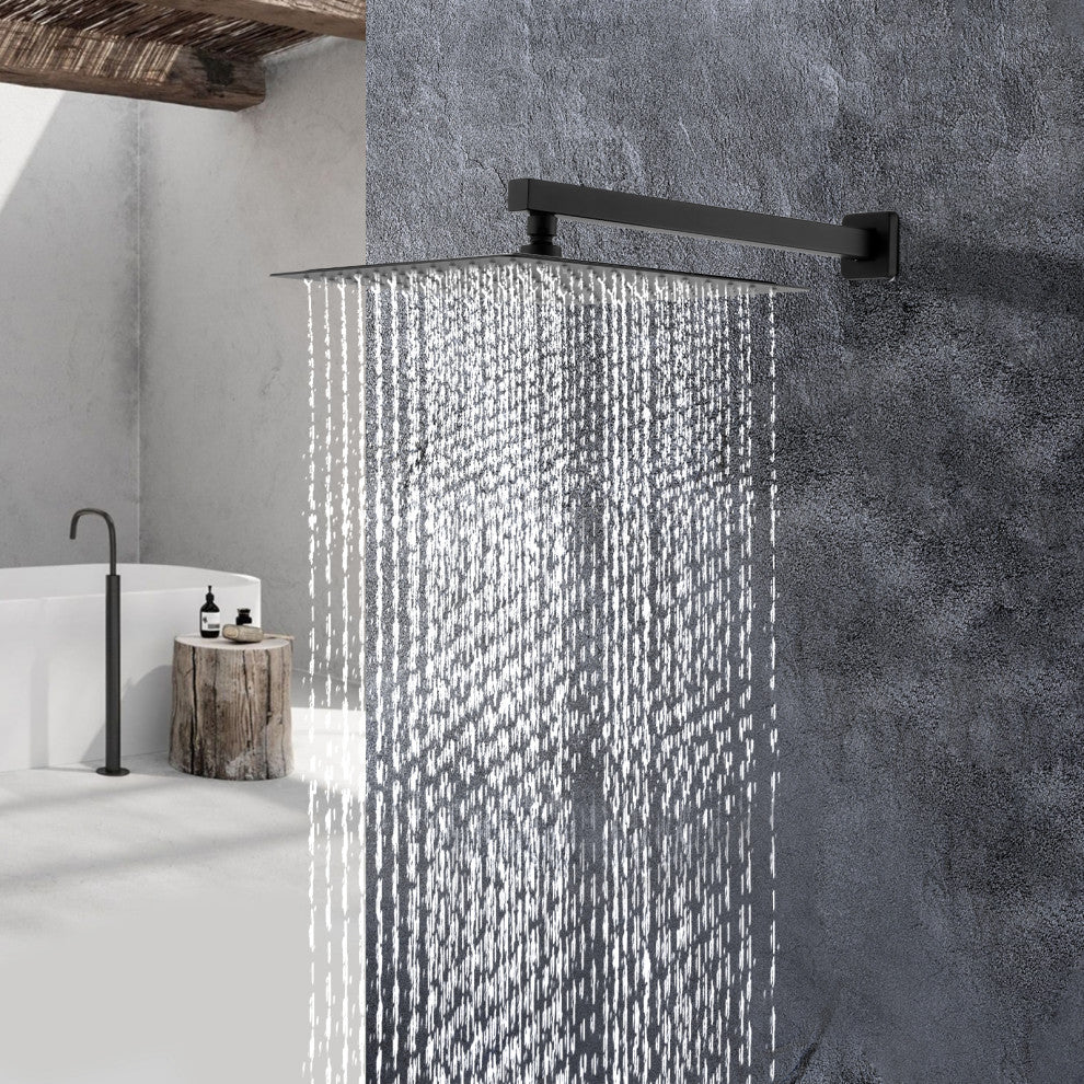 10" Wall Mounted Rainfall Shower System With Tub Spout, Matte Black