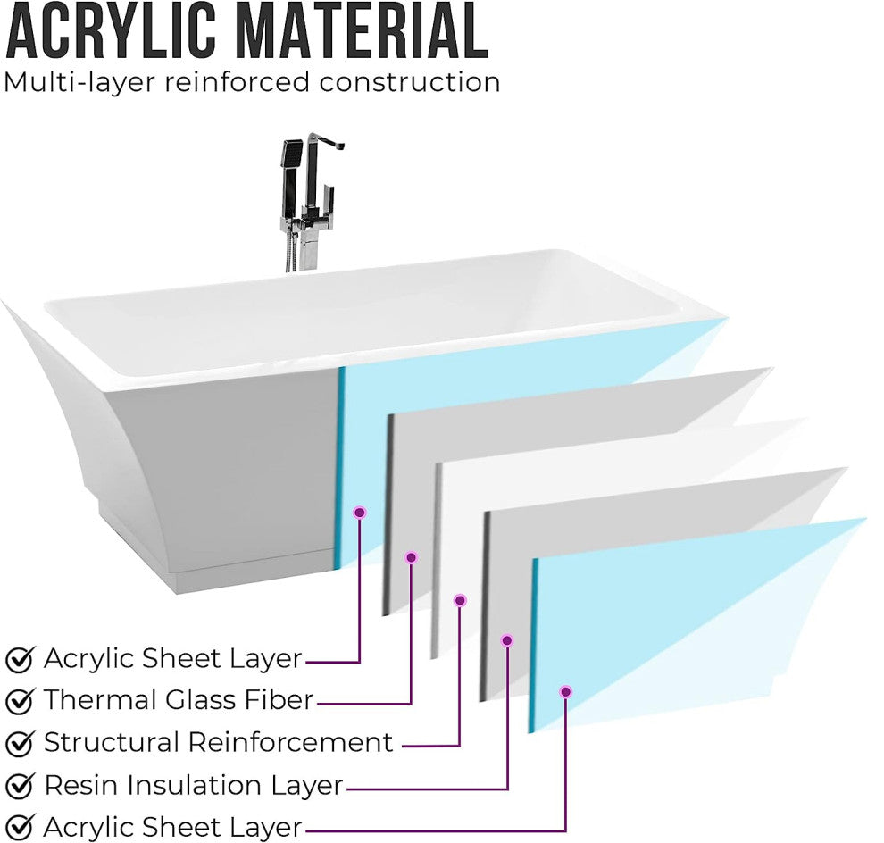 Freestanding Acrylic Bathtub, White/Polished Chrome, L, 67"