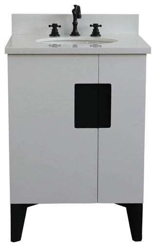 25" Single Sink Vanity, White Finish With Engineered Stone Top And Oval Sink