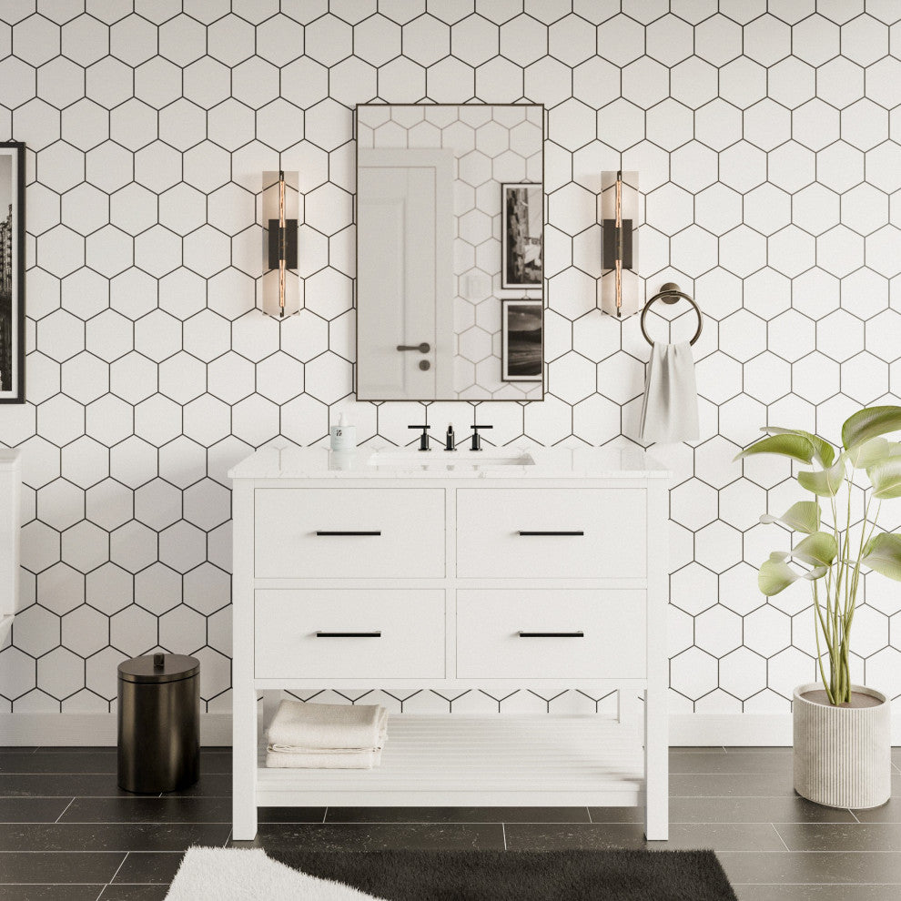 Hudson 42" Vanity, White, Engineered Marble