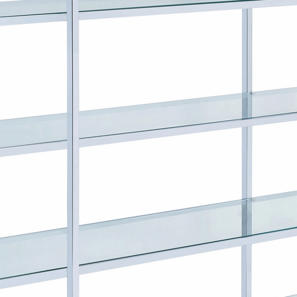 Benzara BM242029 Bookcase, 5 Tempered Glass Shelves/Electroplated Frame Chrome