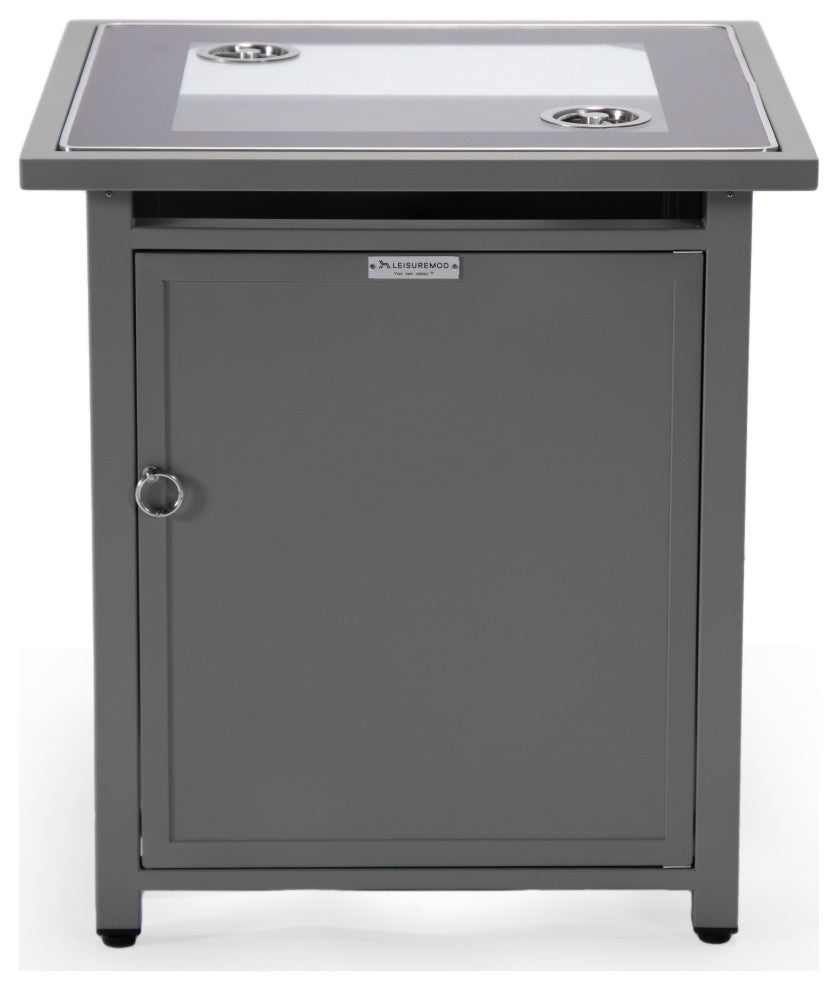 LeisureMod Walbrooke Square Fire Pit Table and Tank Holder, Gray