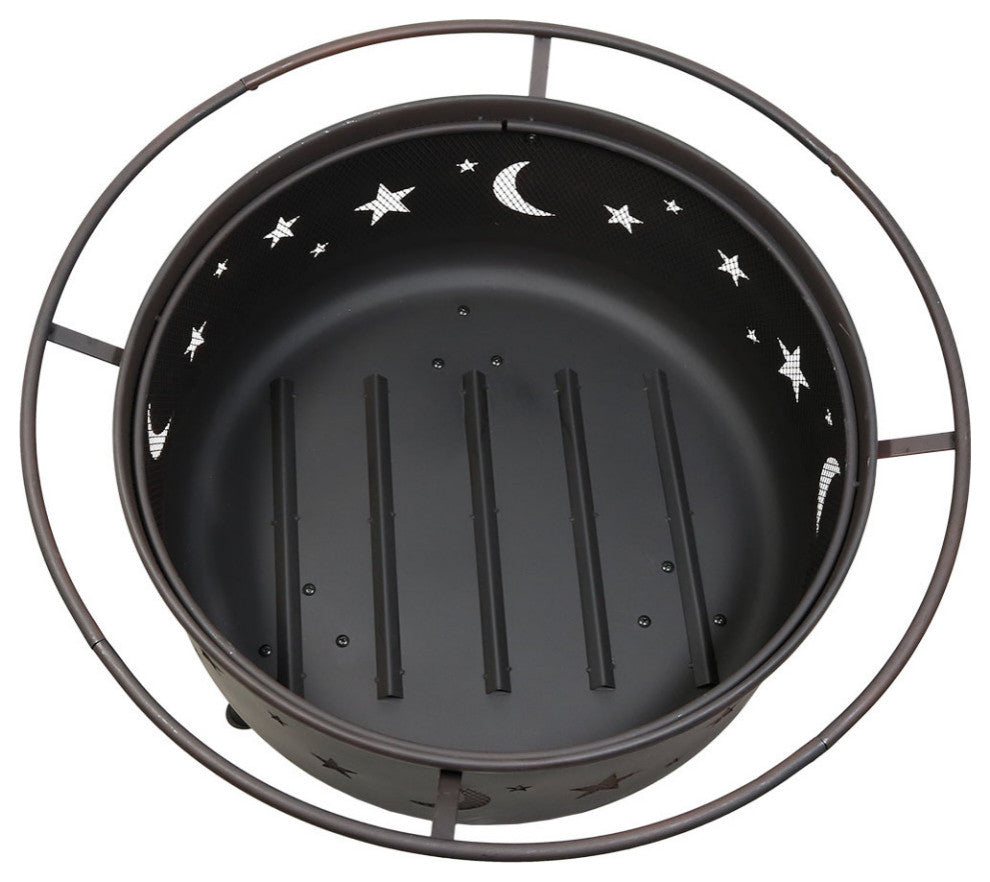 Sunnydaze Cosmic Fire Pit With Cooking Grill and Spark Screen, 30"