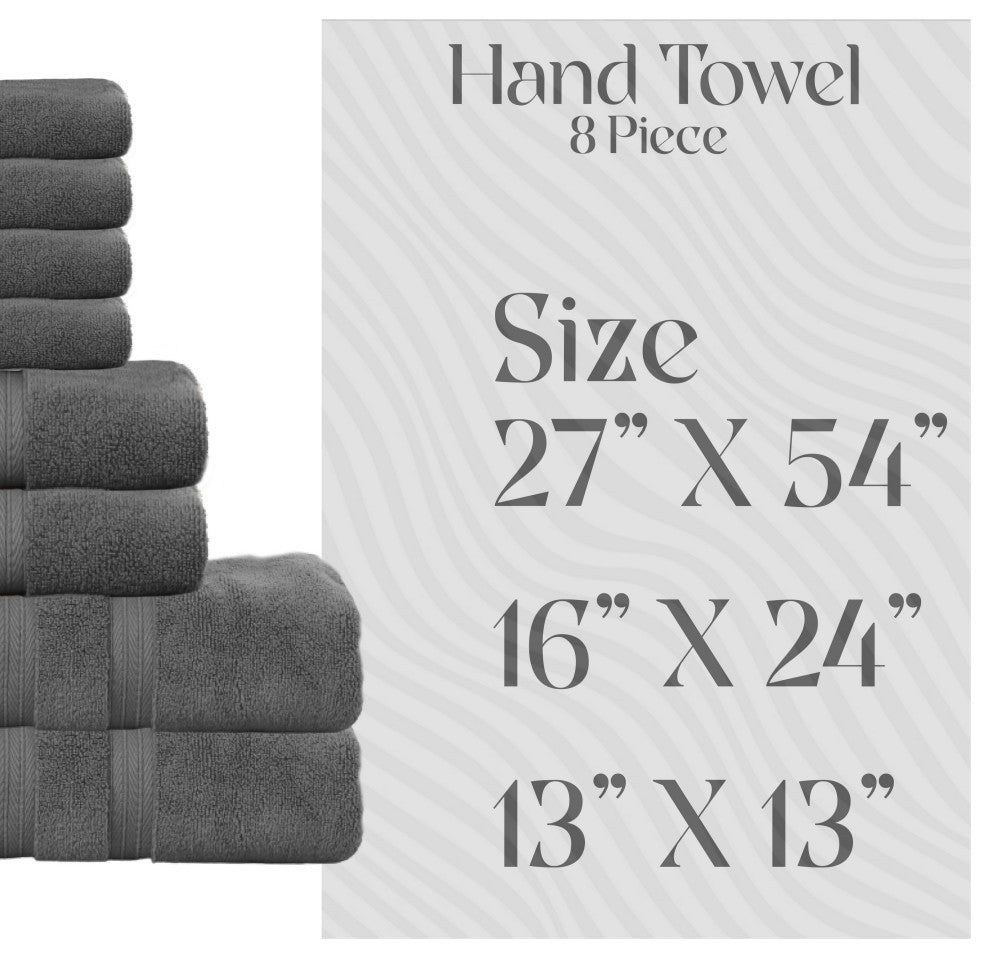 Elegance Essentials 550GSM 100% Cotton Bath Towel 8-Piece Set, Dark Grey