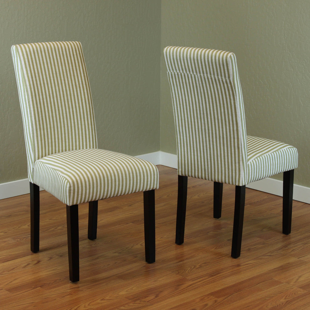 Villa Stripe Linen Dining Chairs, Set Of 2, Moss Green