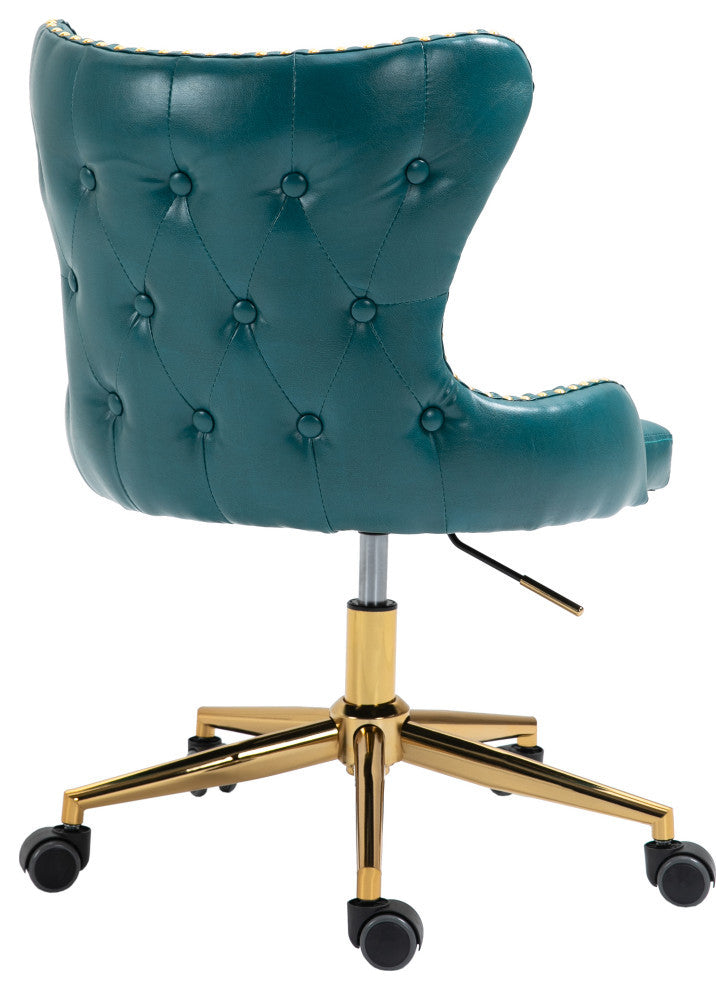 Hendrix Swivel and Adjustable Vegan Leather Office Chair, Blue, Rich Gold Base