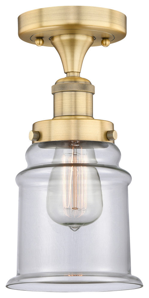 Canton-1 Light 6" Semi-Flush Mount-Brushed Brass, Clear Glass Shade