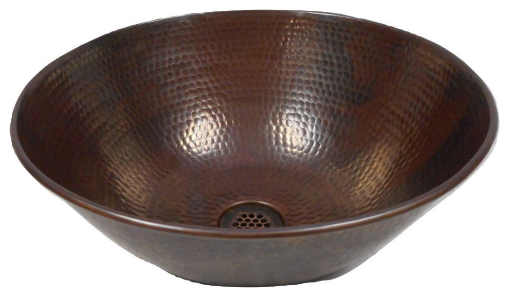 12" Rustic Round Copper Vessel Bathroom Sink, Perfect for Small Spaces, 19-Hole