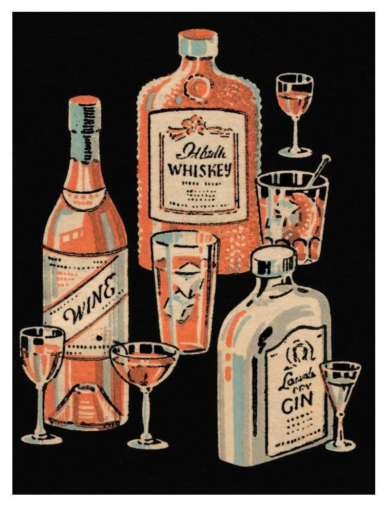 "Whiskey, Wine & Gin" Digital Paper Print by Vintage Booze Labels, 14"x18"