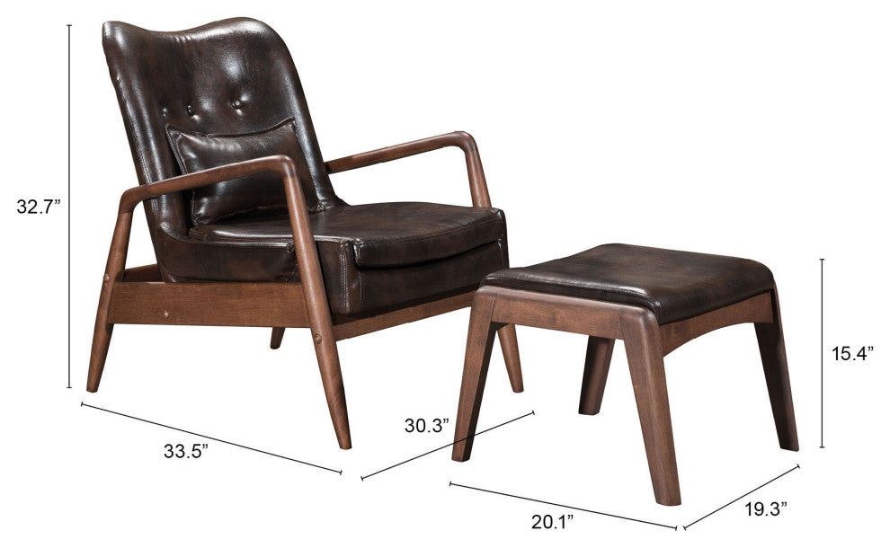 Bully Lounge Chair and Ottoman Brown