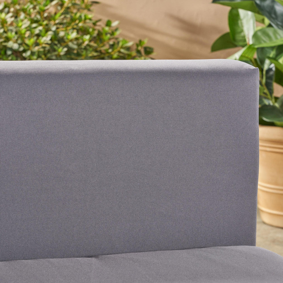 GDF Studio Baish Outdoor Acacia Wood 2 Seater Sofa, Teak Finish/Dark Gray