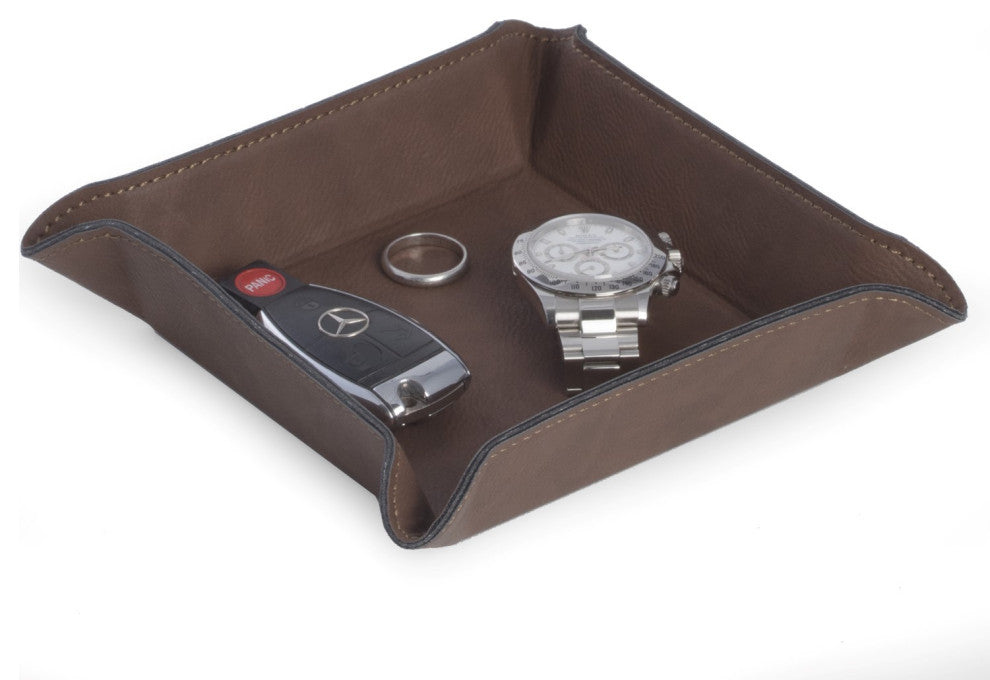 Square Valet, Rustic Brown Leatherette