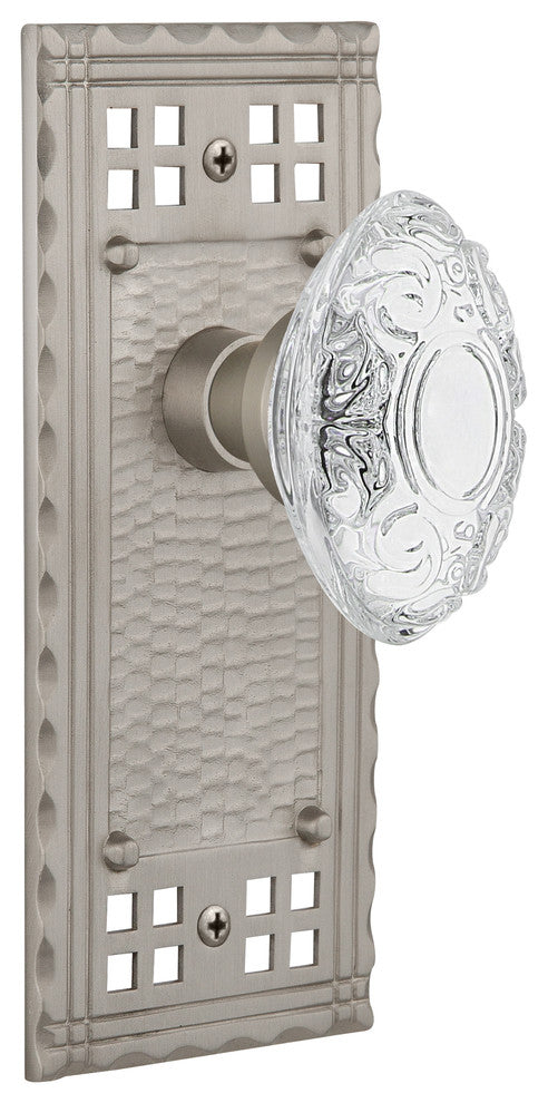 Craftsman Plate Privacy Crystal Victorian Knob, Satin Nickel, 2.75"