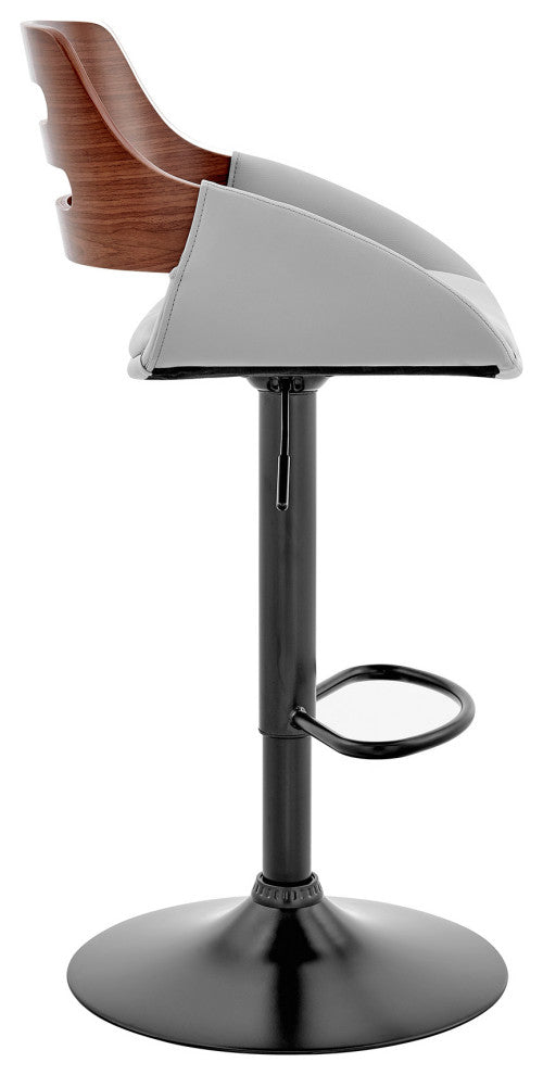 Gray Faux Leather and Walnut Wood Adjustable Bar Stool