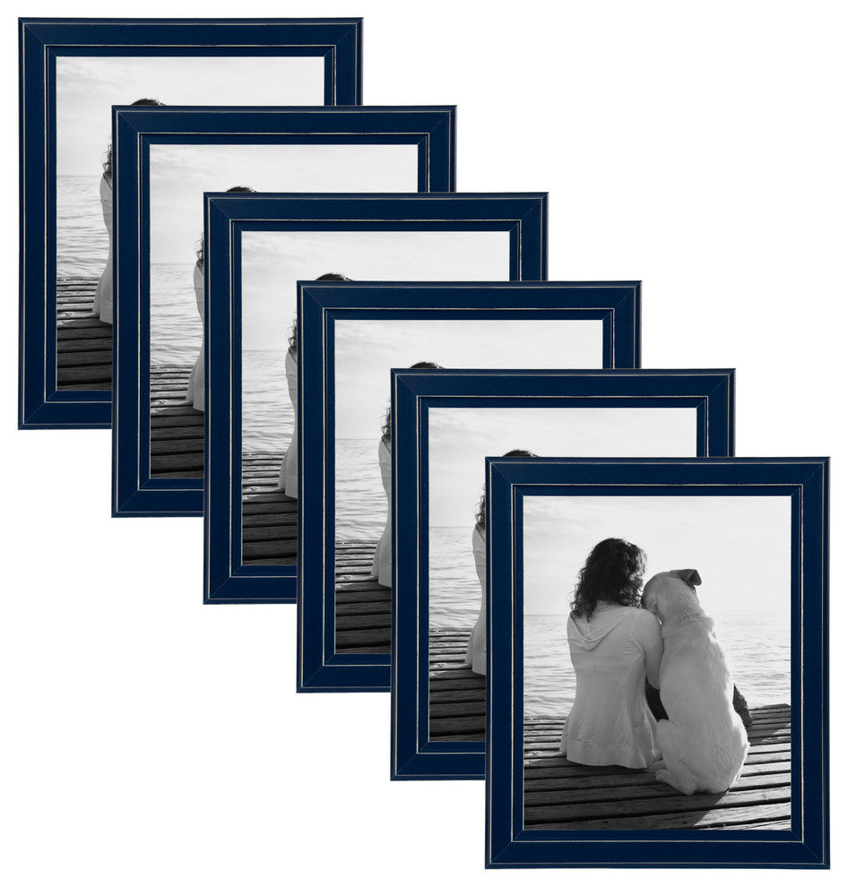 Kieva Solid Wood Picture Frame Set, Black 4x6, Distressed Navy Blue, 8x10