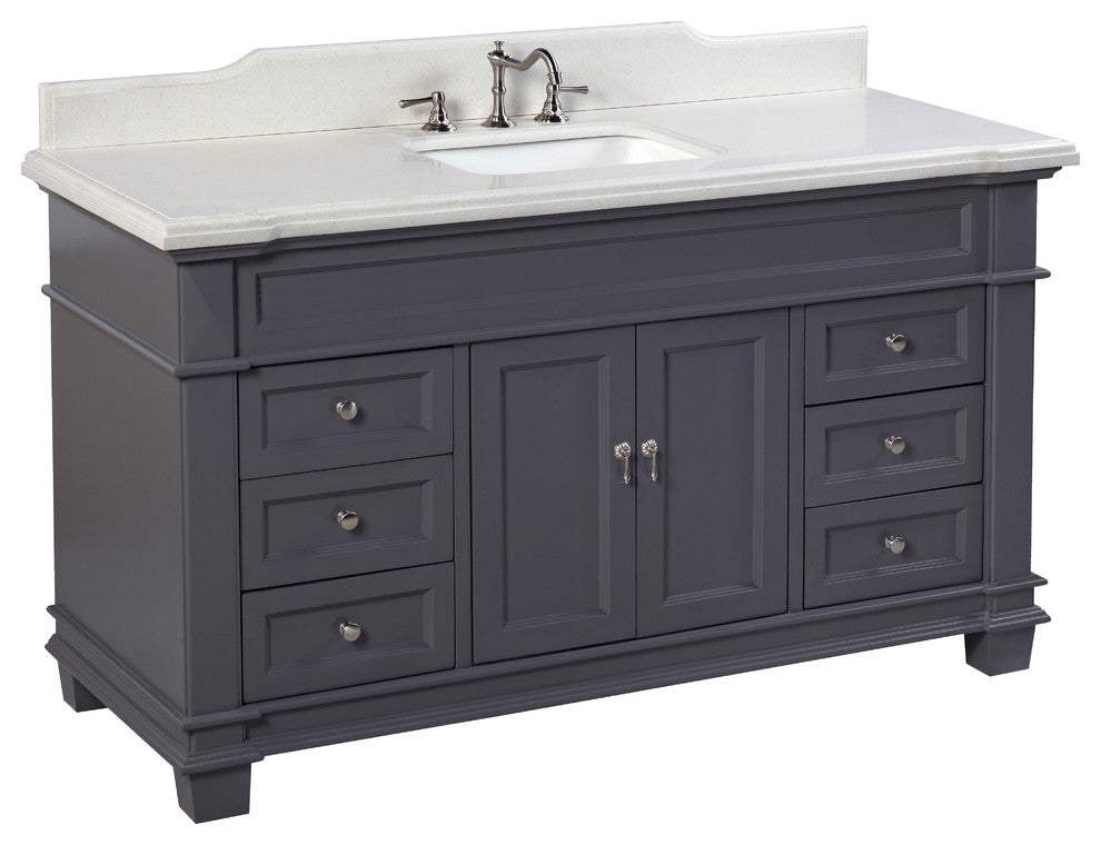 Elizabeth 60" Bathroom Vanity, Base: Marine Gray, Top: Quartz, Single Vanity
