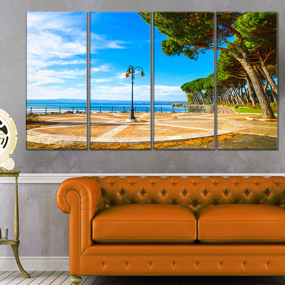 "Esplanade And Pine Trees in Bolsena" Landscape Wall Art, 4 Panels, 48"x28"