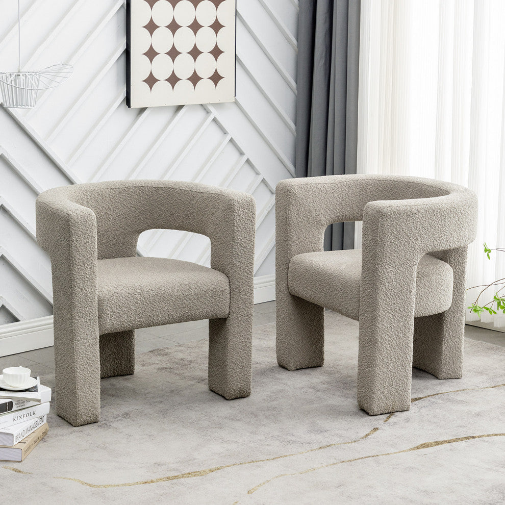 28" Wide Boucle Upholstered Square Armchair, Set of 2, Oatmeal