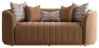Ariana Velvet Loveseat, Caramel/Gold