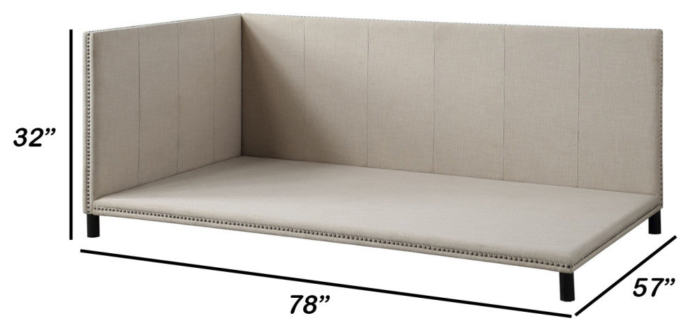 Benzara BM250267 Full Size Daybed With Nailhead Trim and Rounded Legs, Beige