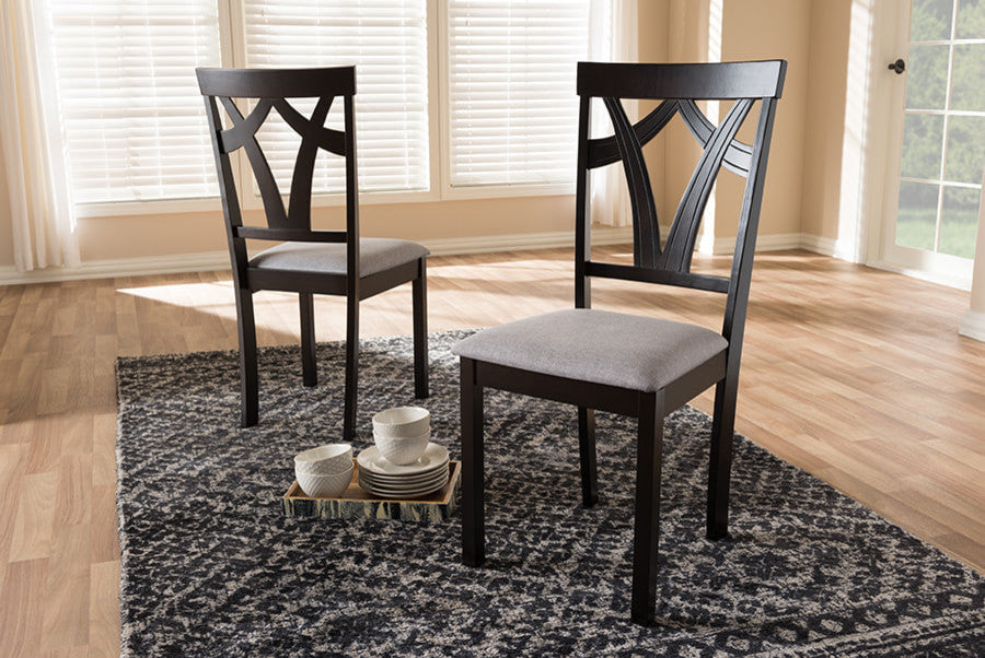 Sylvia Modern Gray Fabric and Dark Brown Finished Dining Chair, Set of 2