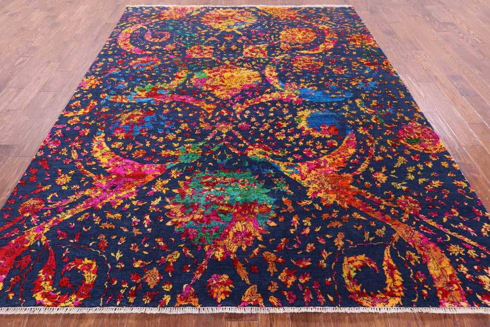 7' 11" X 9' 11" Wool & Silk Persian Sickle Leaf Design Handmade Rug - Q13492