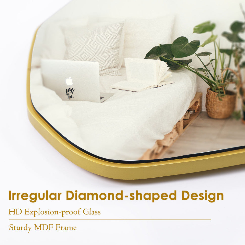 Easly 21x64 Diamond Shaped Irregular Floor Mirror, Gold
