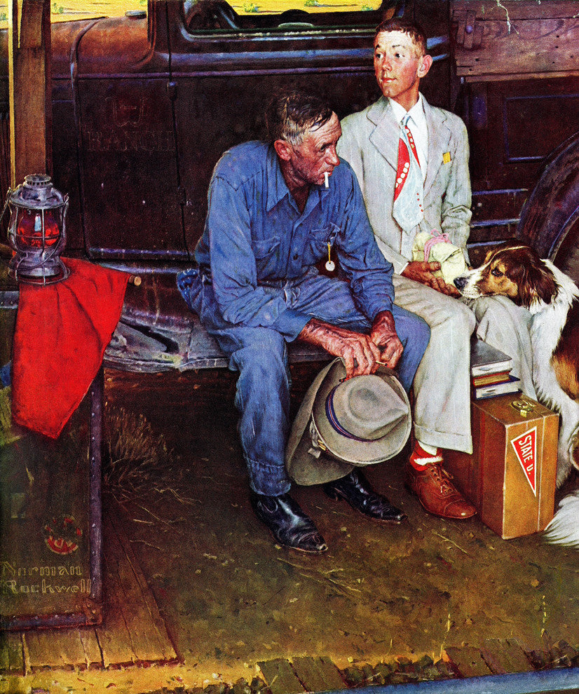 "Breaking Home Ties" Painting Print on Canvas by Norman Rockwell