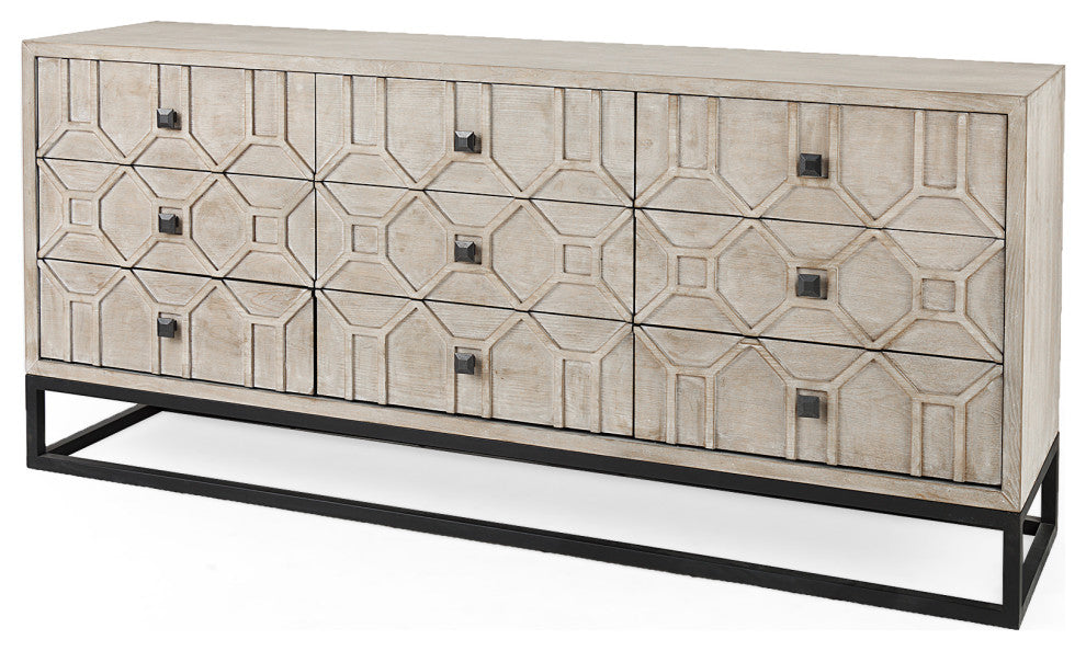 Genevieve II Light Brown Fir Veneer w/ Black Metal Base Sideboard