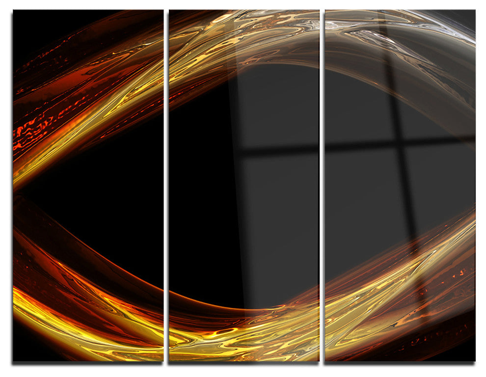 "Red Golden Shapes in Black" Digital Metal Wall Art, 3 Panels, 36"x28"
