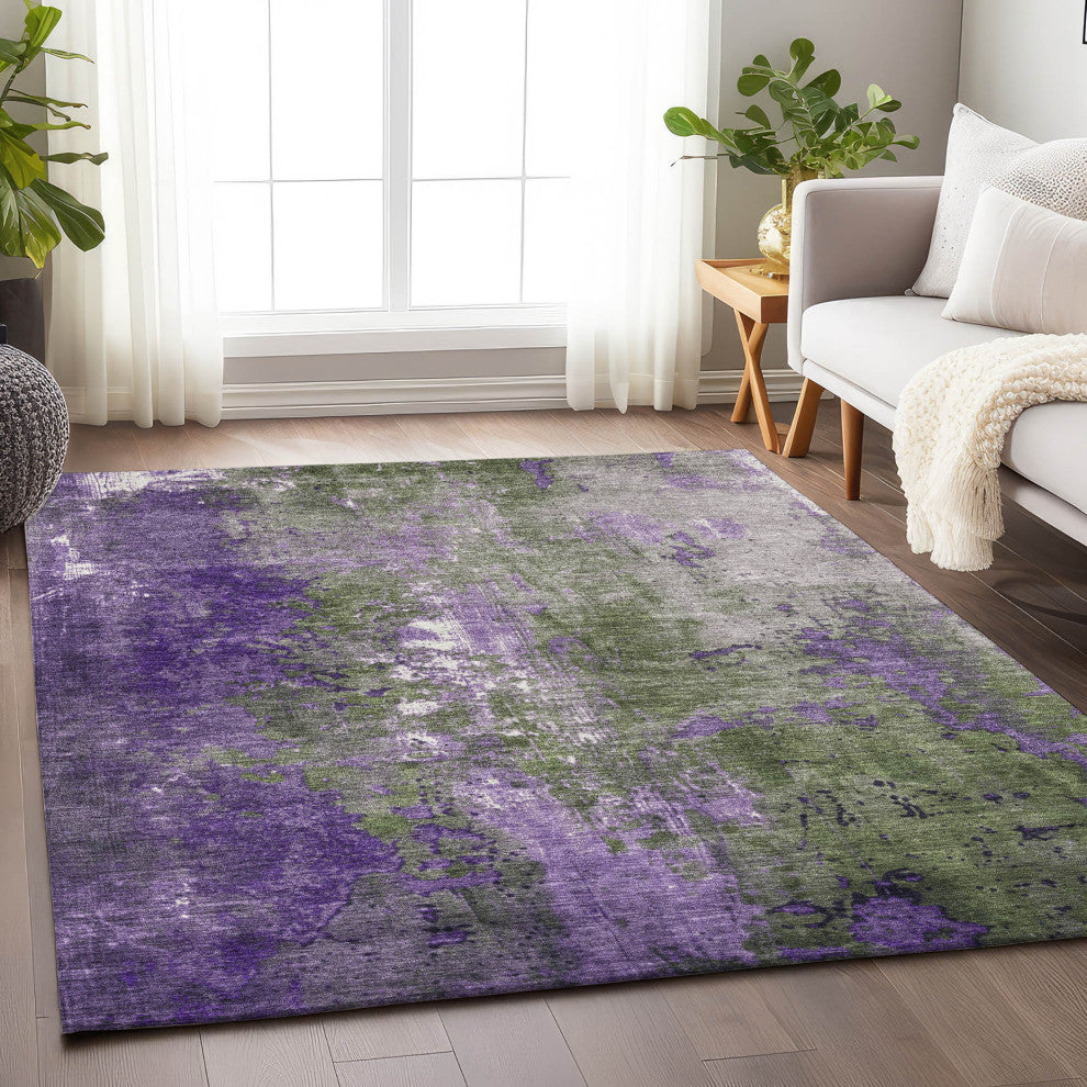 Machine Washable Indoor/Outdoor Chantille ACN1870 Olive 3' x 5' Rug