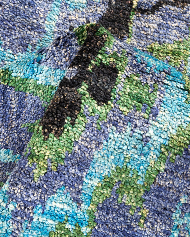 Modern, One-of-a-Kind Hand-Knotted Area Rug Blue, 2'7"x10'3"