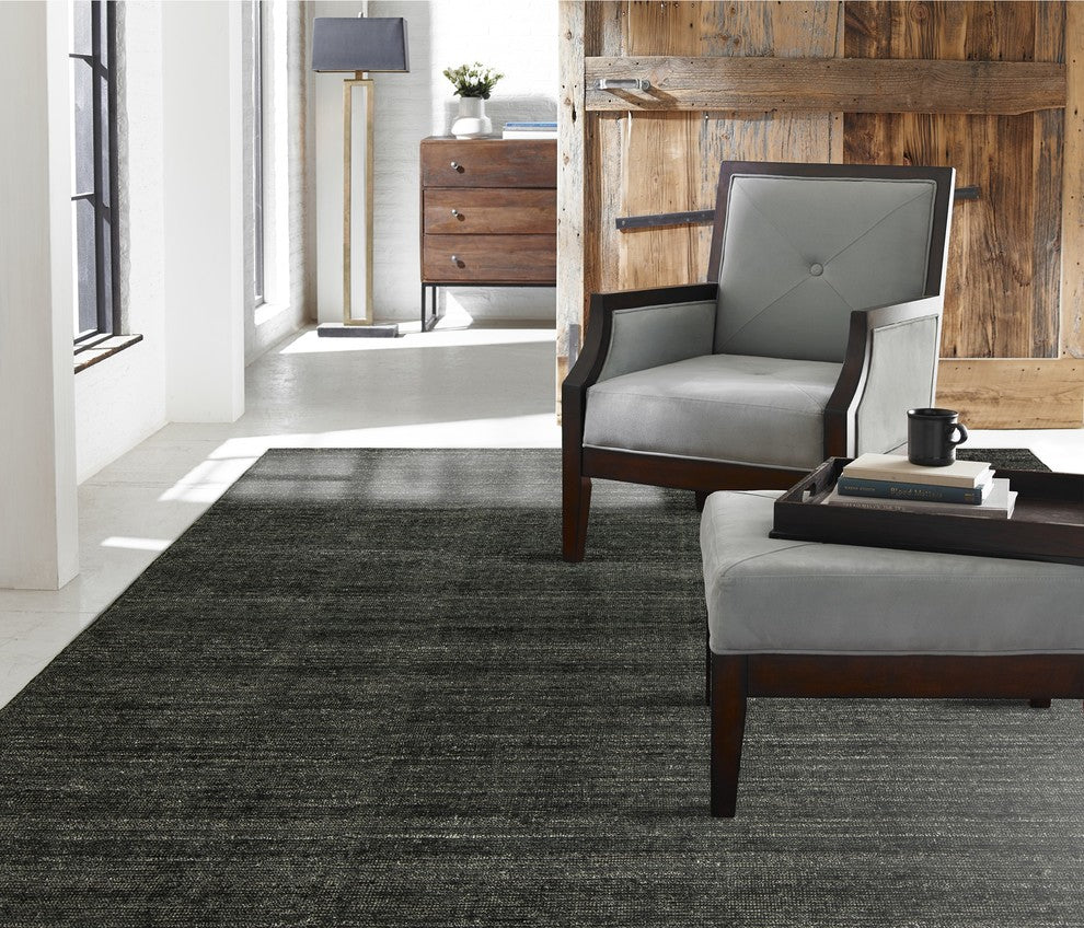 TERRA Graphite Hand Made Wool and Silkette Area Rug, 2'6" X 10'