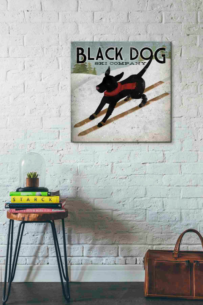 Epic Graffiti 'Black Dog Ski' by Ryan Fowler, Giclee Canvas Wall Art, 26"x26"