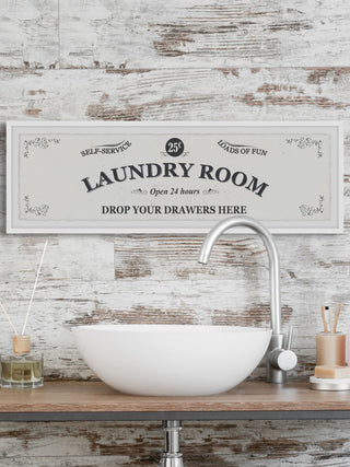 "Self-Service Laundry Room" Framed Painting Print, 45x15