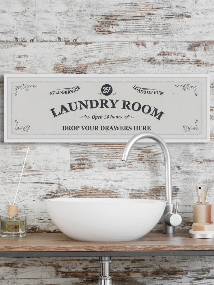 "Self-Service Laundry Room" Framed Painting Print, 45x15