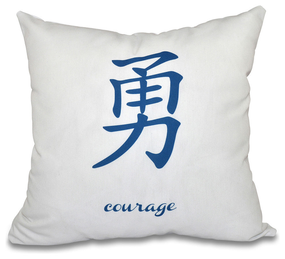 26"x26" Courage, Word Print Pillow, Blue